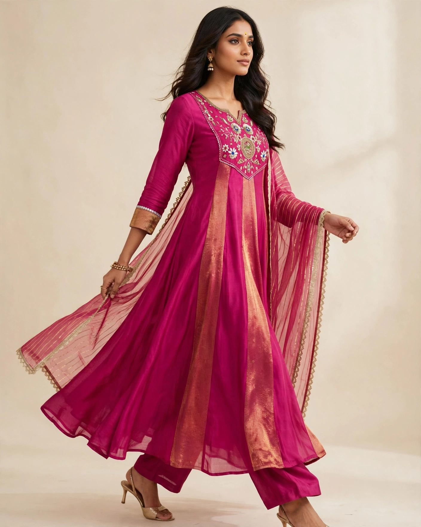 Viscose Rassion Suit with Organza Dupatta